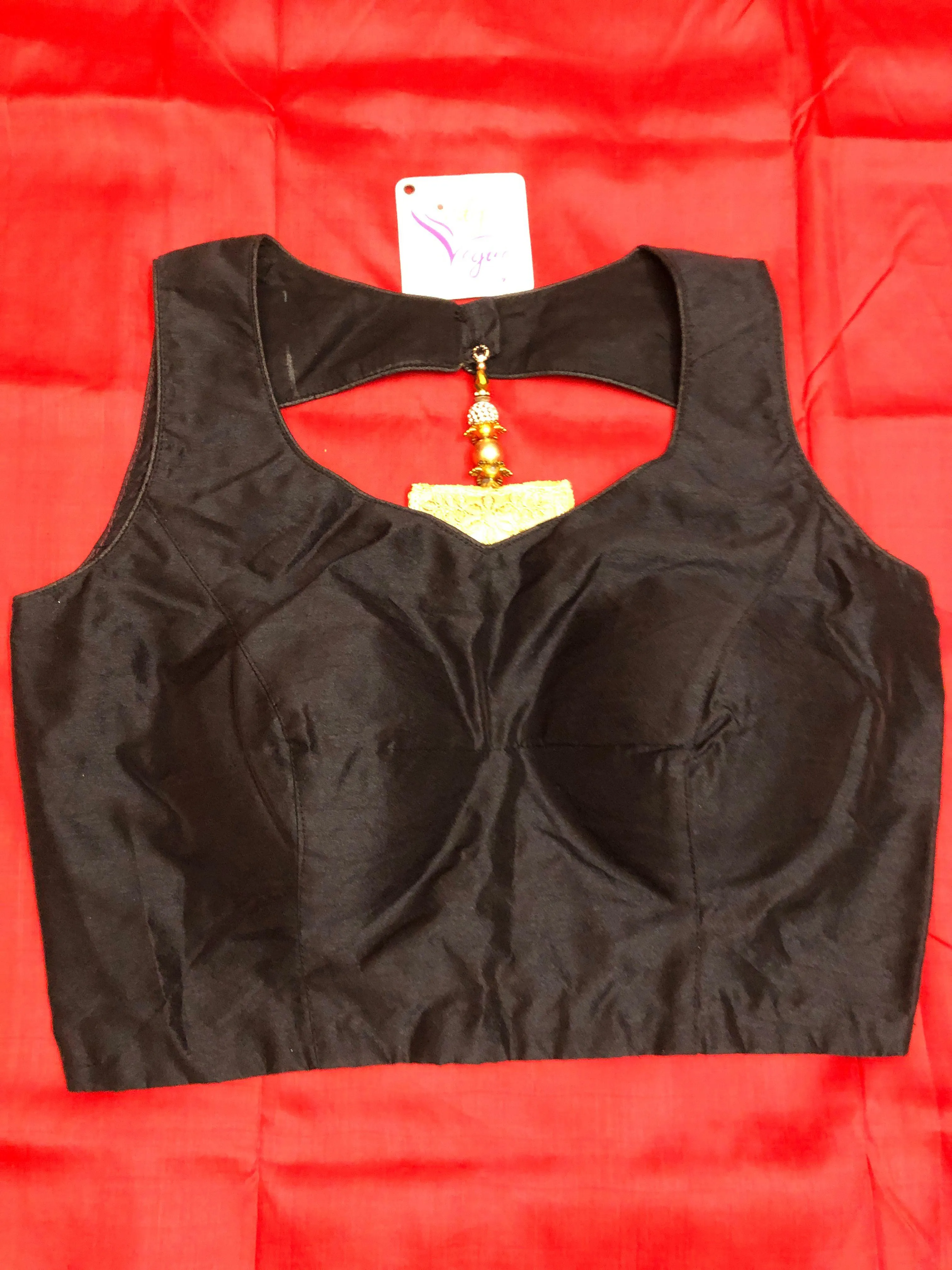 Black Color Cotton Silk Sleeveless Padded Blouse