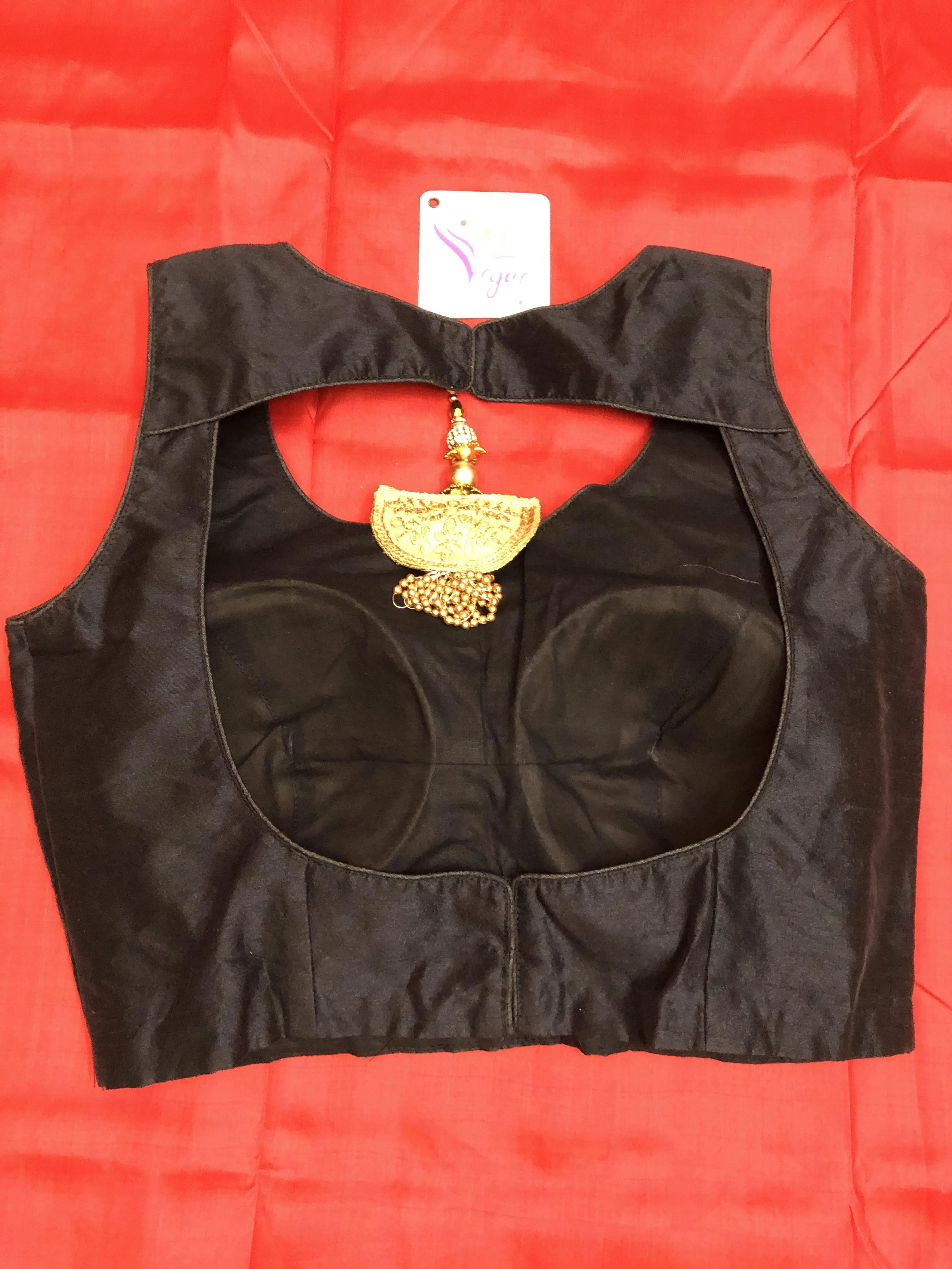 Black Color Cotton Silk Sleeveless Padded Blouse
