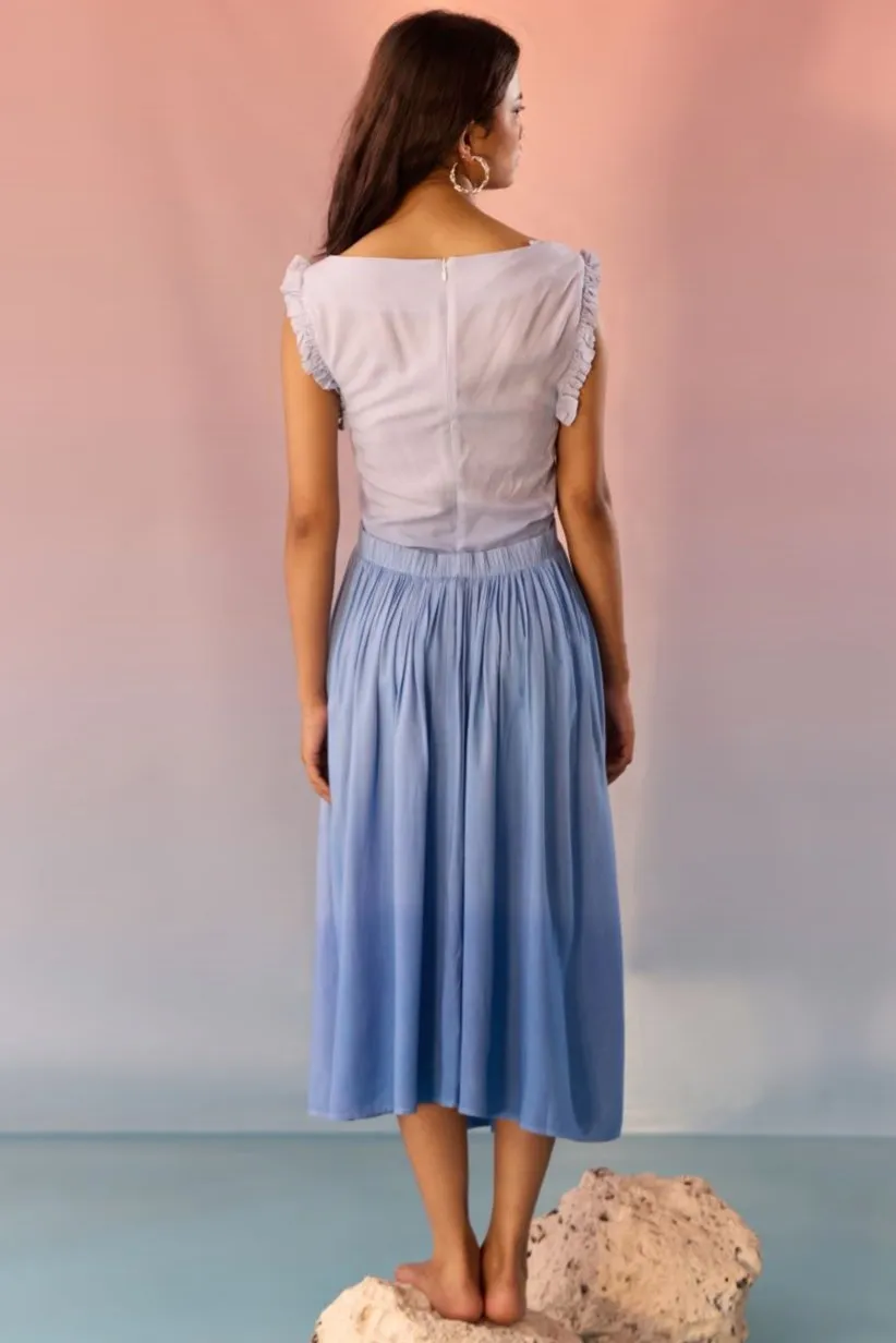 Blue Hue Ombre Pleated Dress