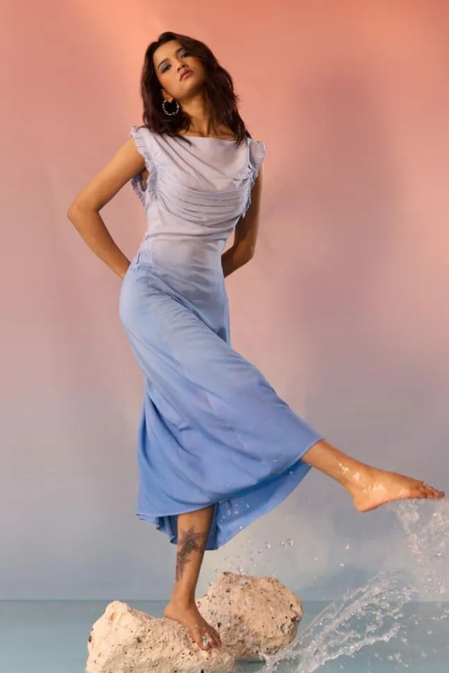 Blue Hue Ombre Pleated Dress