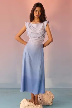 Blue Hue Ombre Pleated Dress