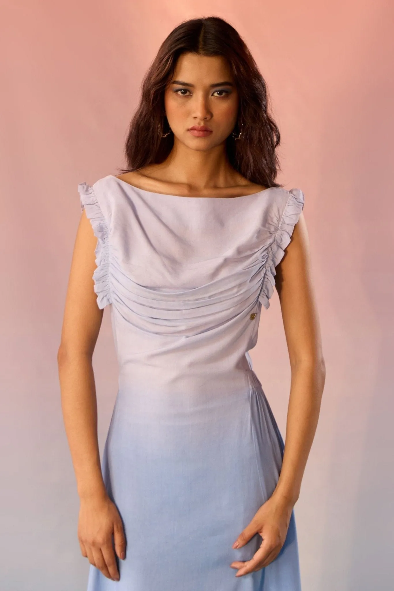 Blue Hue Ombre Pleated Dress
