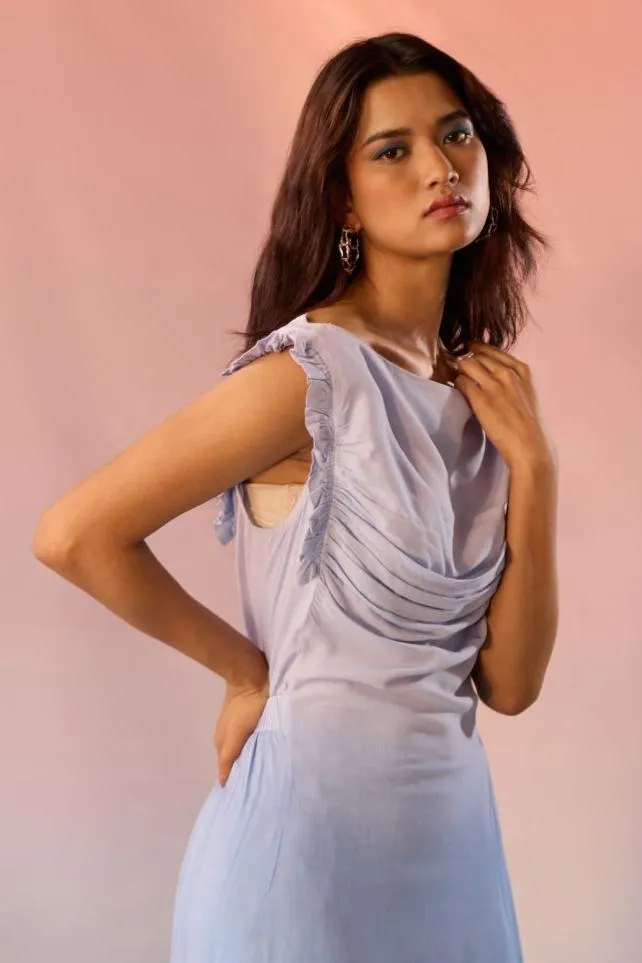 Blue Hue Ombre Pleated Dress