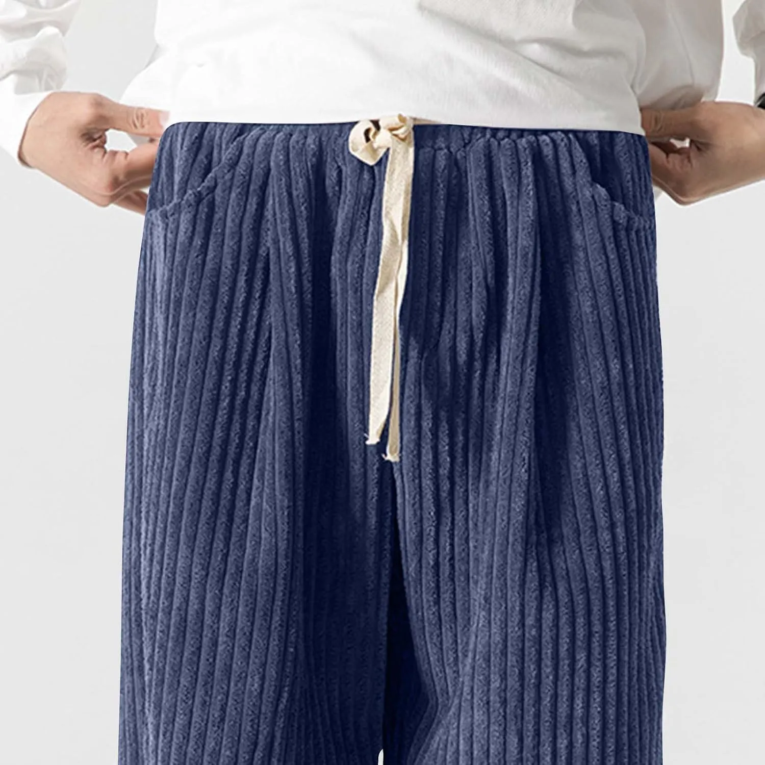 Corduroy Pants for Men Plus Size Loose Elastic Waist Drawstring Wide Leg Trouser Casual Fashion Light Plus Size Pant