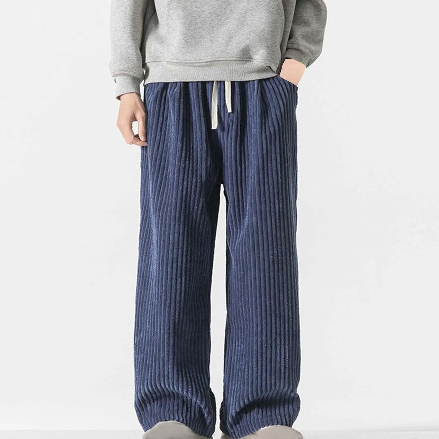 Corduroy Pants for Men Plus Size Loose Elastic Waist Drawstring Wide Leg Trouser Casual Fashion Light Plus Size Pant