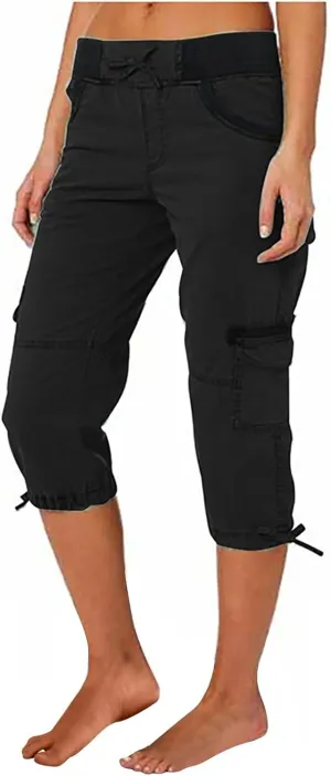 Cotton Cargo Capris for Women with Pockets Plus Size High Waisted Light Weight Hiking Travel Pants Trousers