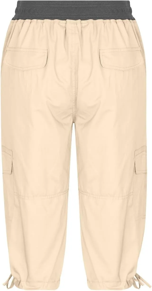 Cotton Cargo Capris for Women with Pockets Plus Size High Waisted Light Weight Hiking Travel Pants Trousers