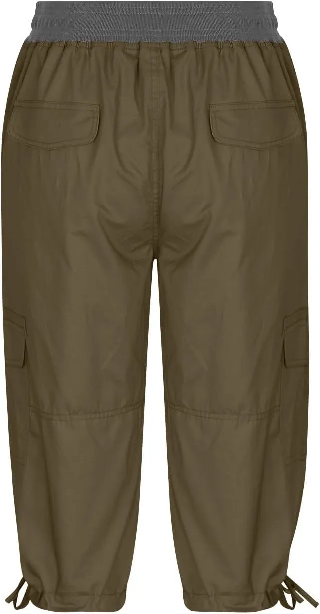Cotton Cargo Capris for Women with Pockets Plus Size High Waisted Light Weight Hiking Travel Pants Trousers