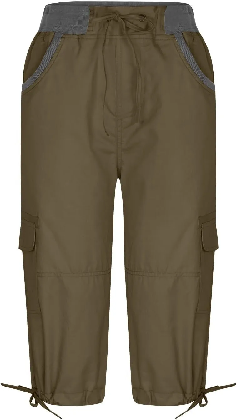 Cotton Cargo Capris for Women with Pockets Plus Size High Waisted Light Weight Hiking Travel Pants Trousers