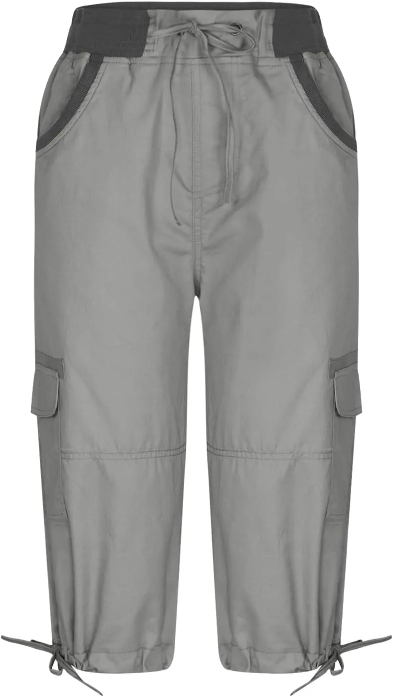 Cotton Cargo Capris for Women with Pockets Plus Size High Waisted Light Weight Hiking Travel Pants Trousers