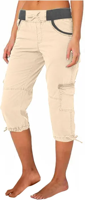 Cotton Cargo Capris for Women with Pockets Plus Size High Waisted Light Weight Hiking Travel Pants Trousers