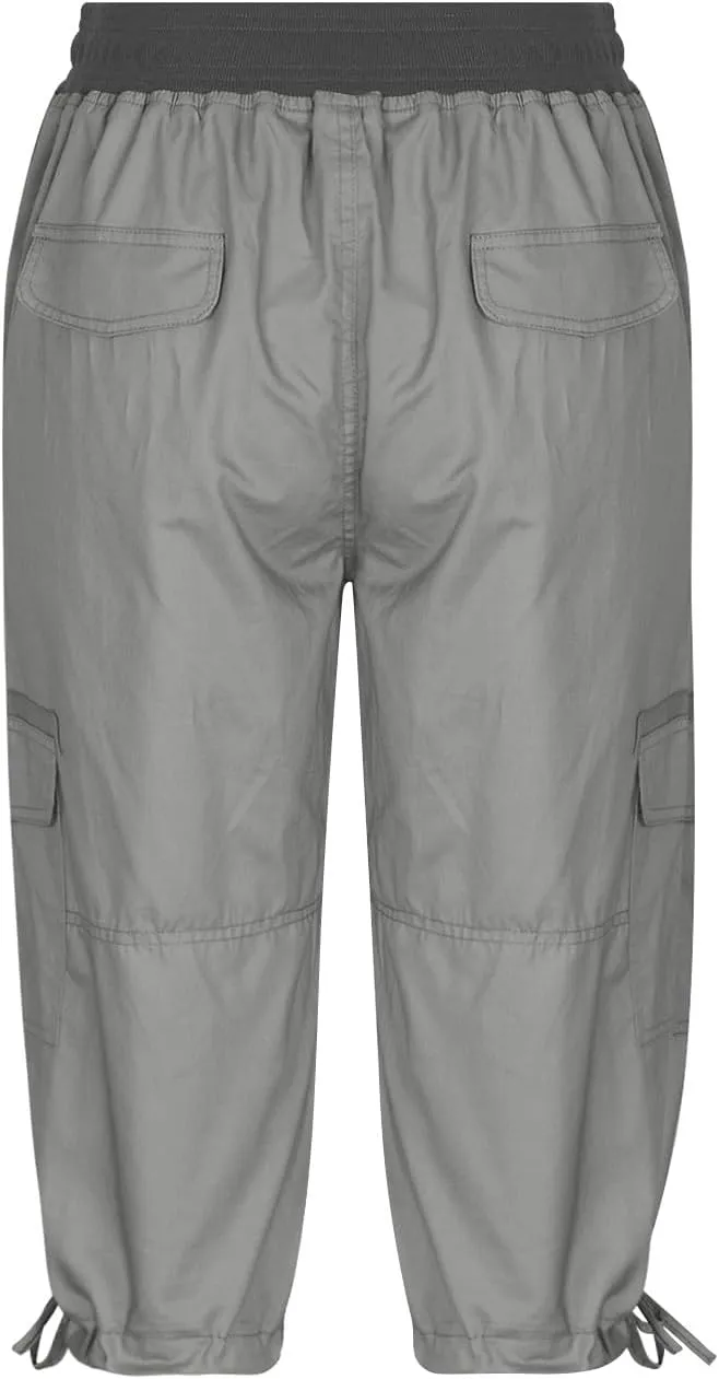 Cotton Cargo Capris for Women with Pockets Plus Size High Waisted Light Weight Hiking Travel Pants Trousers