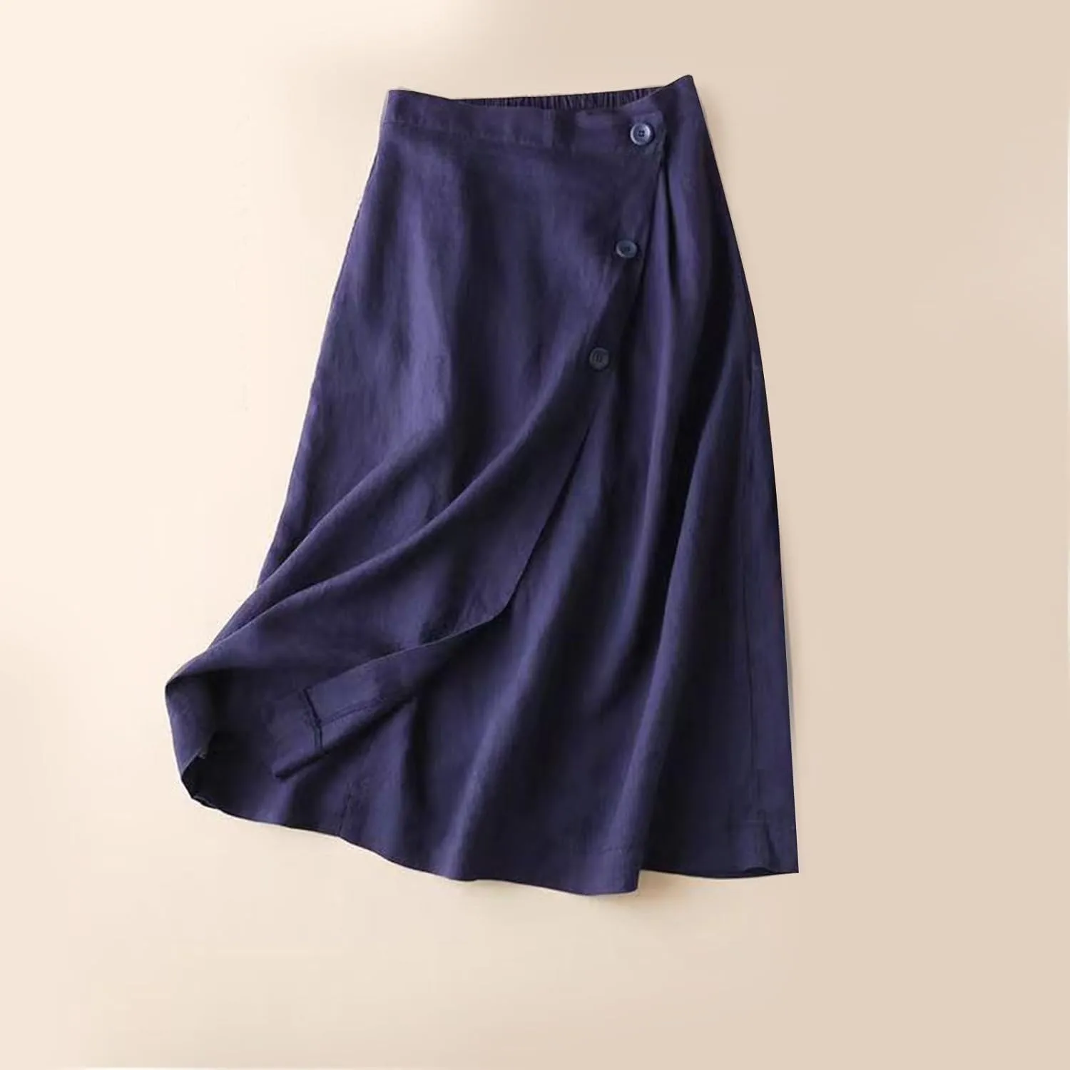 Cotton Linen Midi Skirt Women Button Flowy Summer Skirt Vintage Style