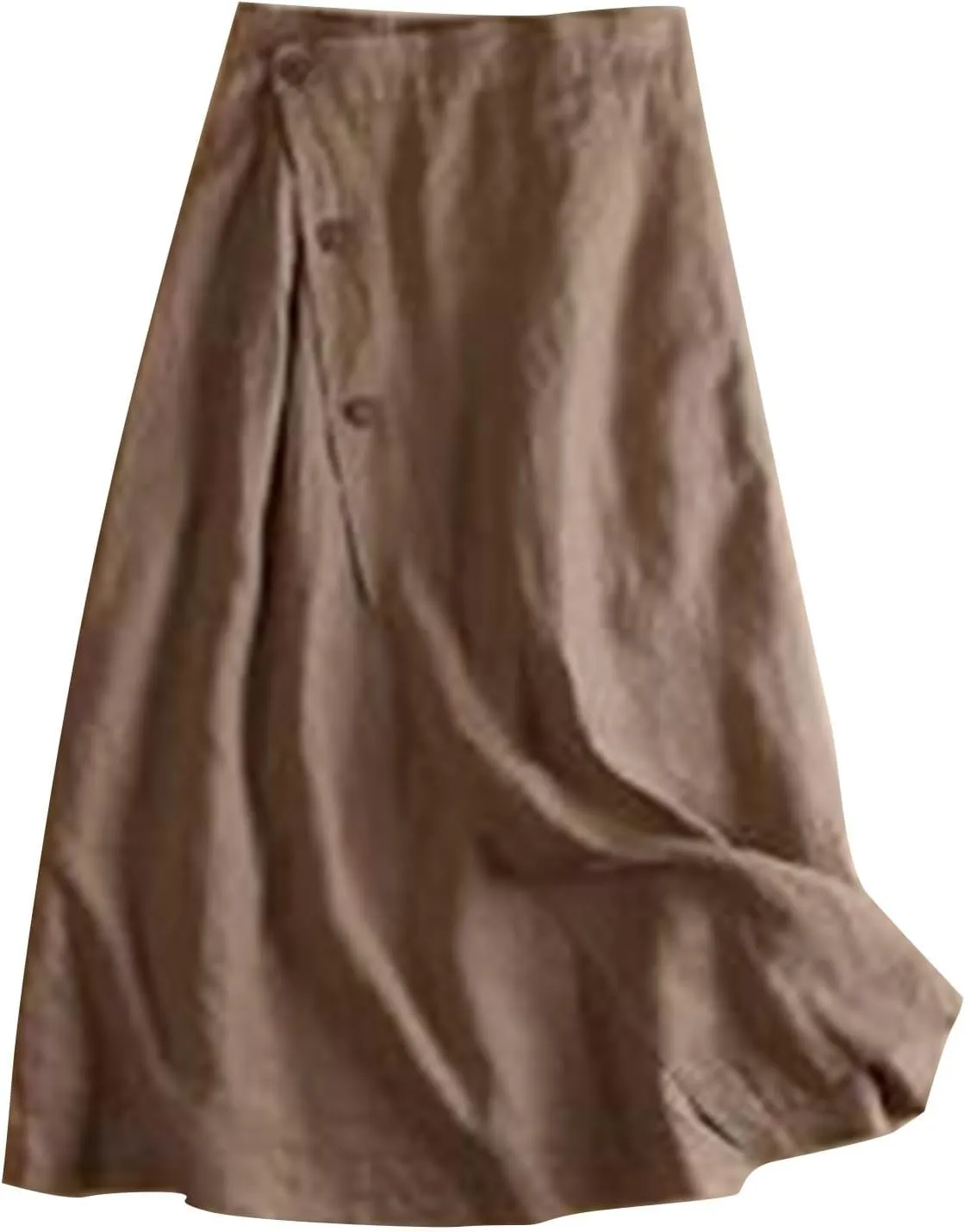 Cotton Linen Midi Skirt Women Button Flowy Summer Skirt Vintage Style