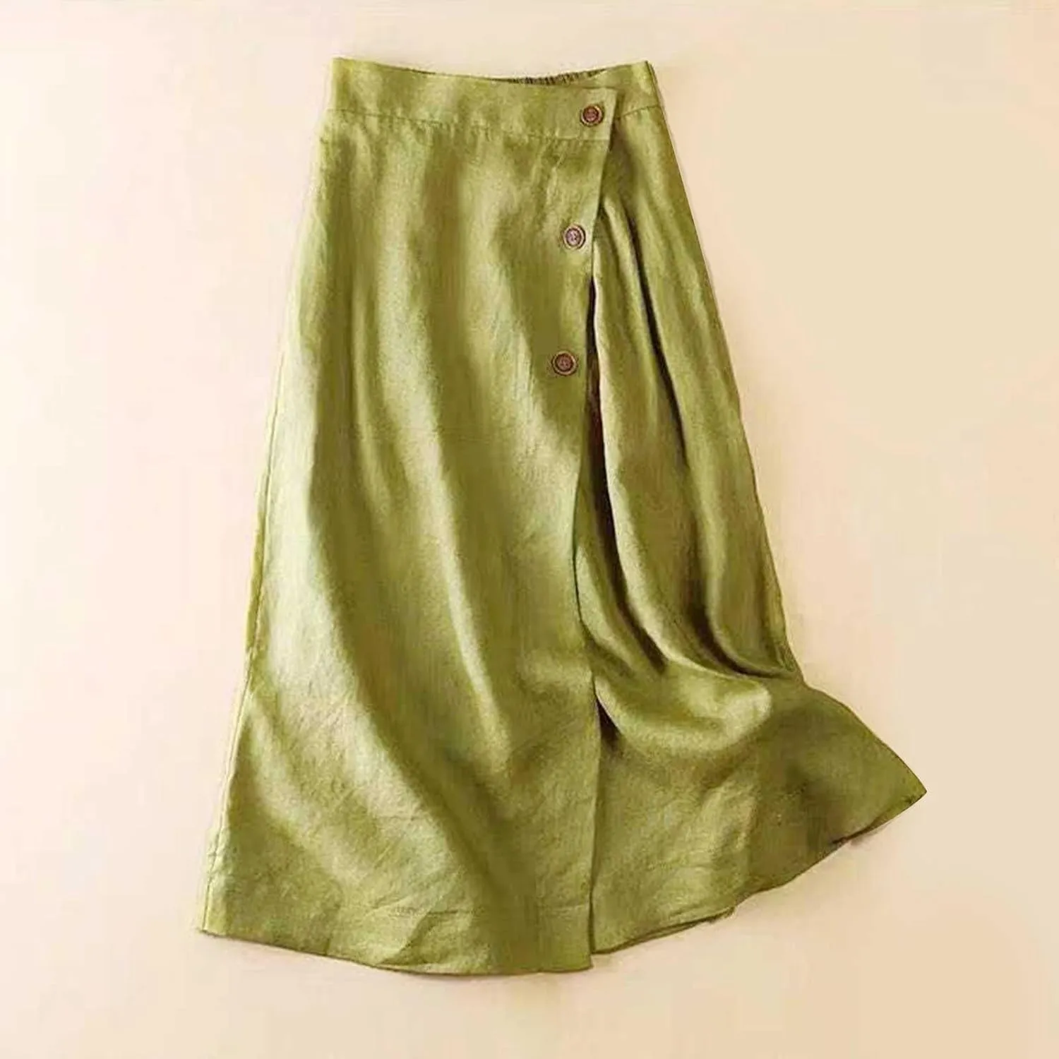 Cotton Linen Midi Skirt Women Button Flowy Summer Skirt Vintage Style