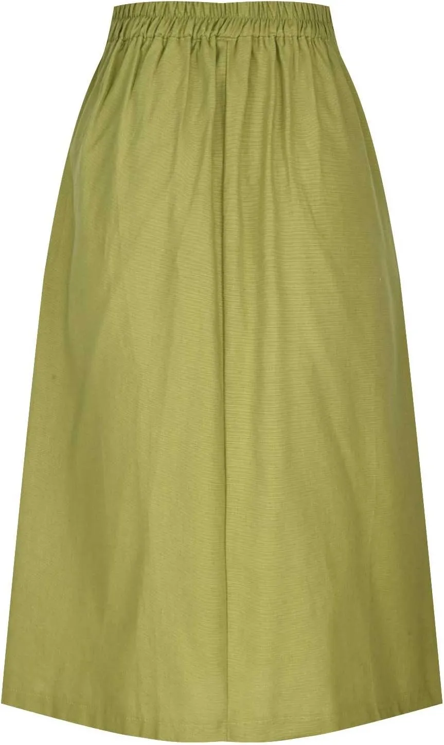 Cotton Linen Midi Skirt Women Button Flowy Summer Skirt Vintage Style