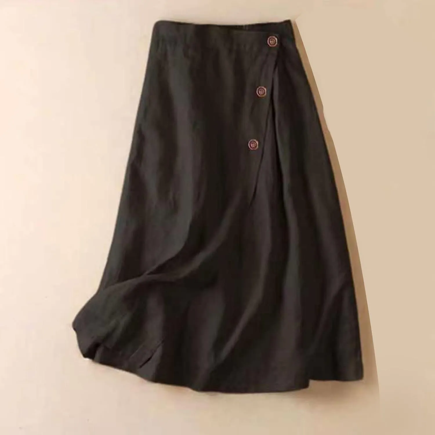Cotton Linen Midi Skirt Women Button Flowy Summer Skirt Vintage Style