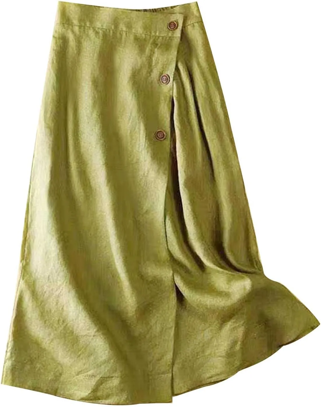 Cotton Linen Midi Skirt Women Button Flowy Summer Skirt Vintage Style