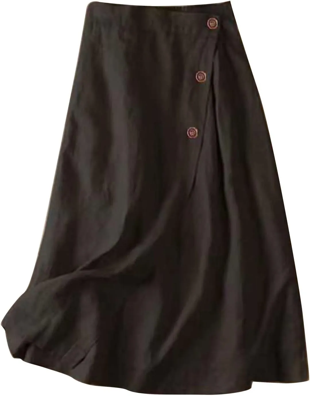 Cotton Linen Midi Skirt Women Button Flowy Summer Skirt Vintage Style