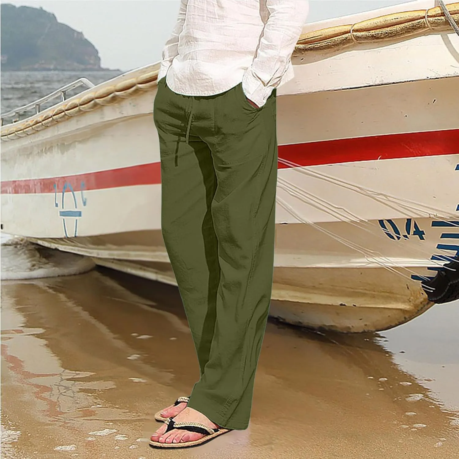 Cotton Linen Pants for Men Summer Lightweight Breathable Trousers Loose and Light Pant House Streetwear