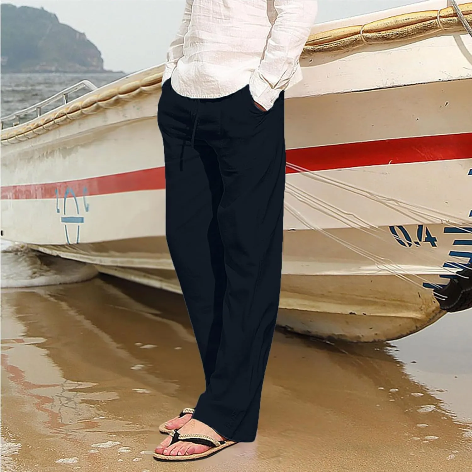 Cotton Linen Pants for Men Summer Lightweight Breathable Trousers Loose and Light Pant House Streetwear
