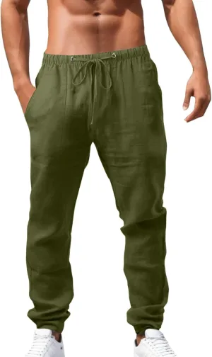 Cotton Linen Pants for Men Summer Lightweight Breathable Trousers Loose and Light Pant House Streetwear