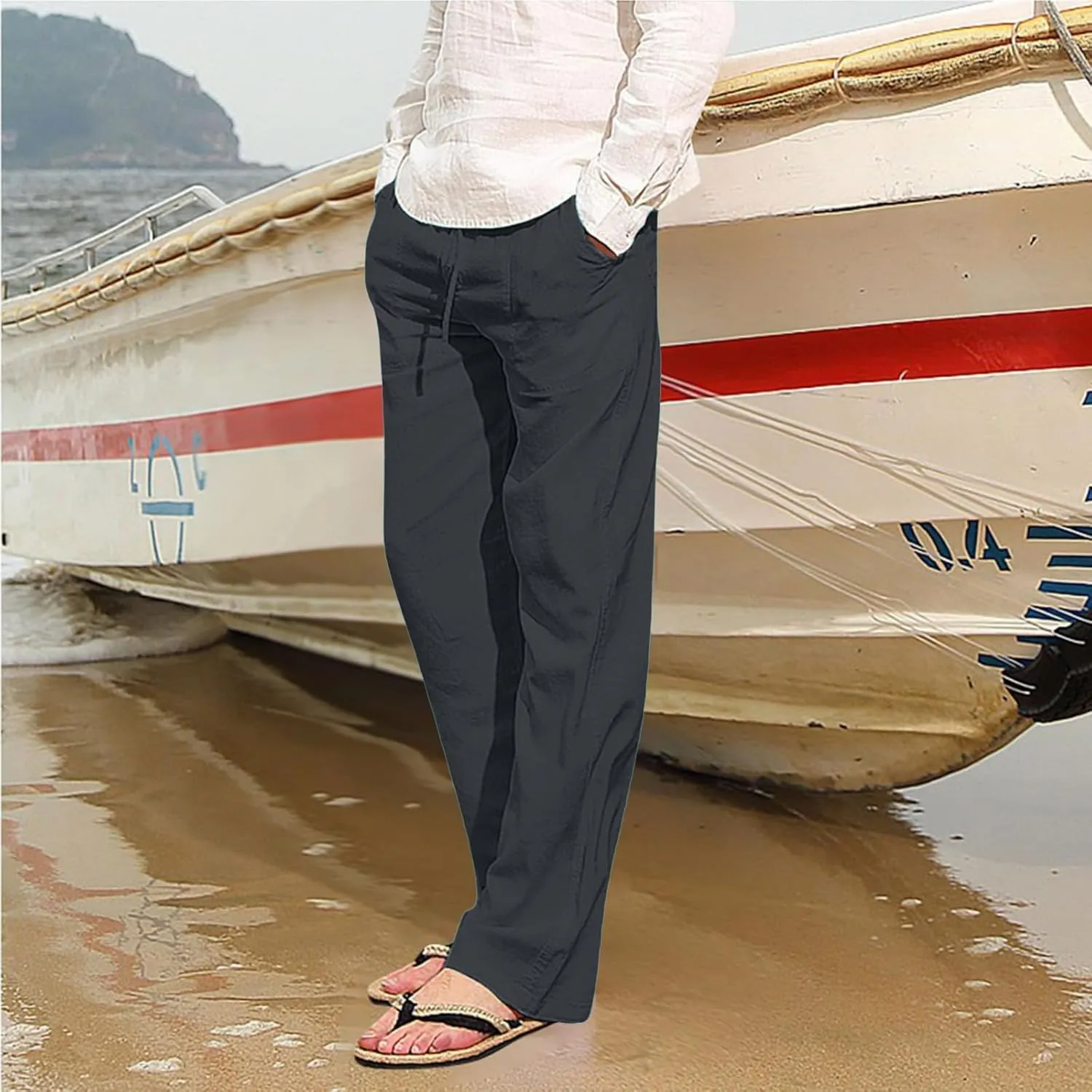 Cotton Linen Pants for Men Summer Lightweight Breathable Trousers Loose and Light Pant House Streetwear