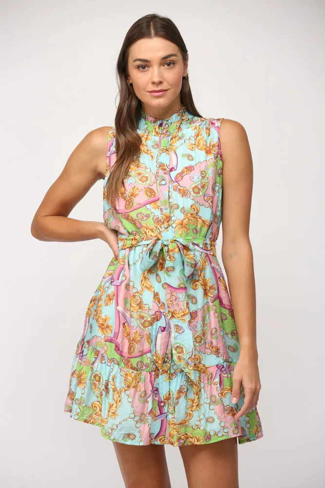 Fate Chic Destiny Multi Colored Chain Print Sleeveless Dress