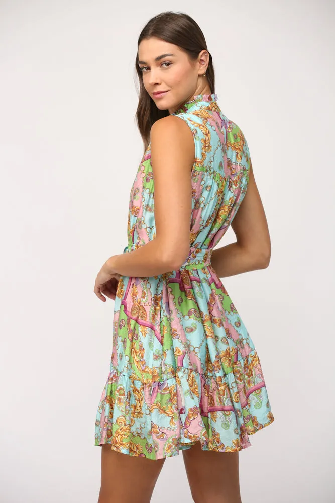 Fate Chic Destiny Multi Colored Chain Print Sleeveless Dress