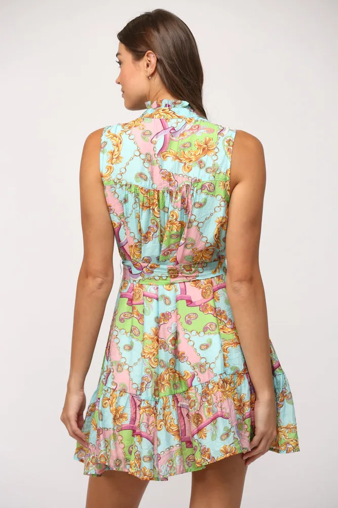 Fate Chic Destiny Multi Colored Chain Print Sleeveless Dress