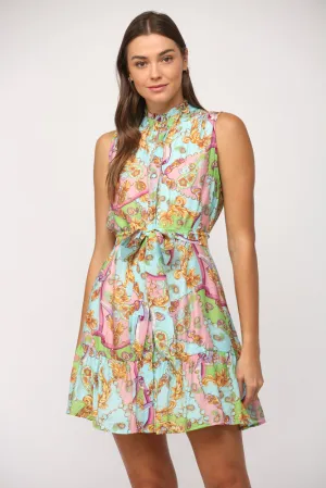 Fate Chic Destiny Multi Colored Chain Print Sleeveless Dress