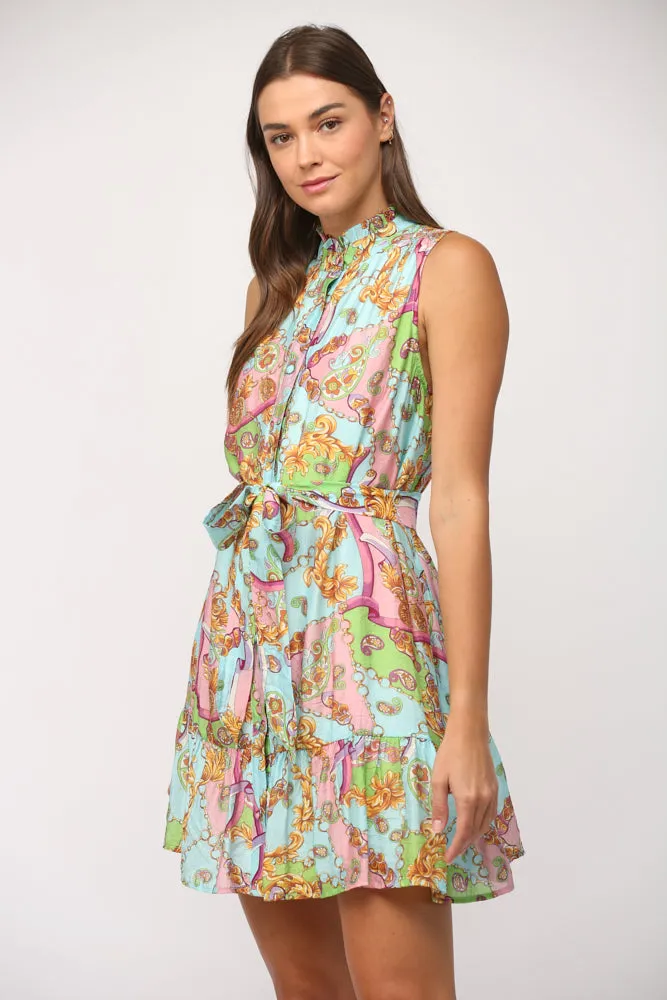 Fate Chic Destiny Multi Colored Chain Print Sleeveless Dress