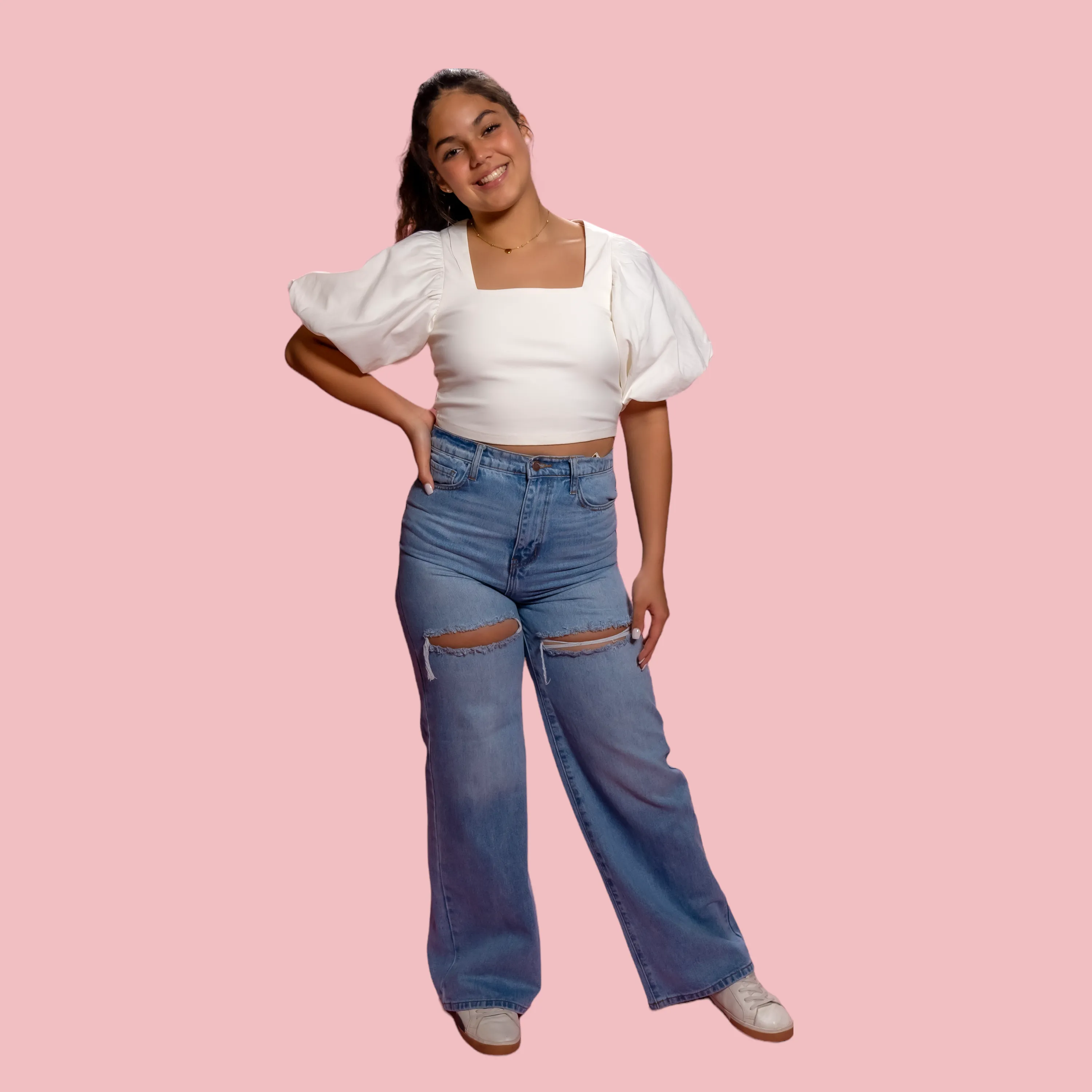 HIGH WAISTED WIDE LEG RIPPED JEAN
