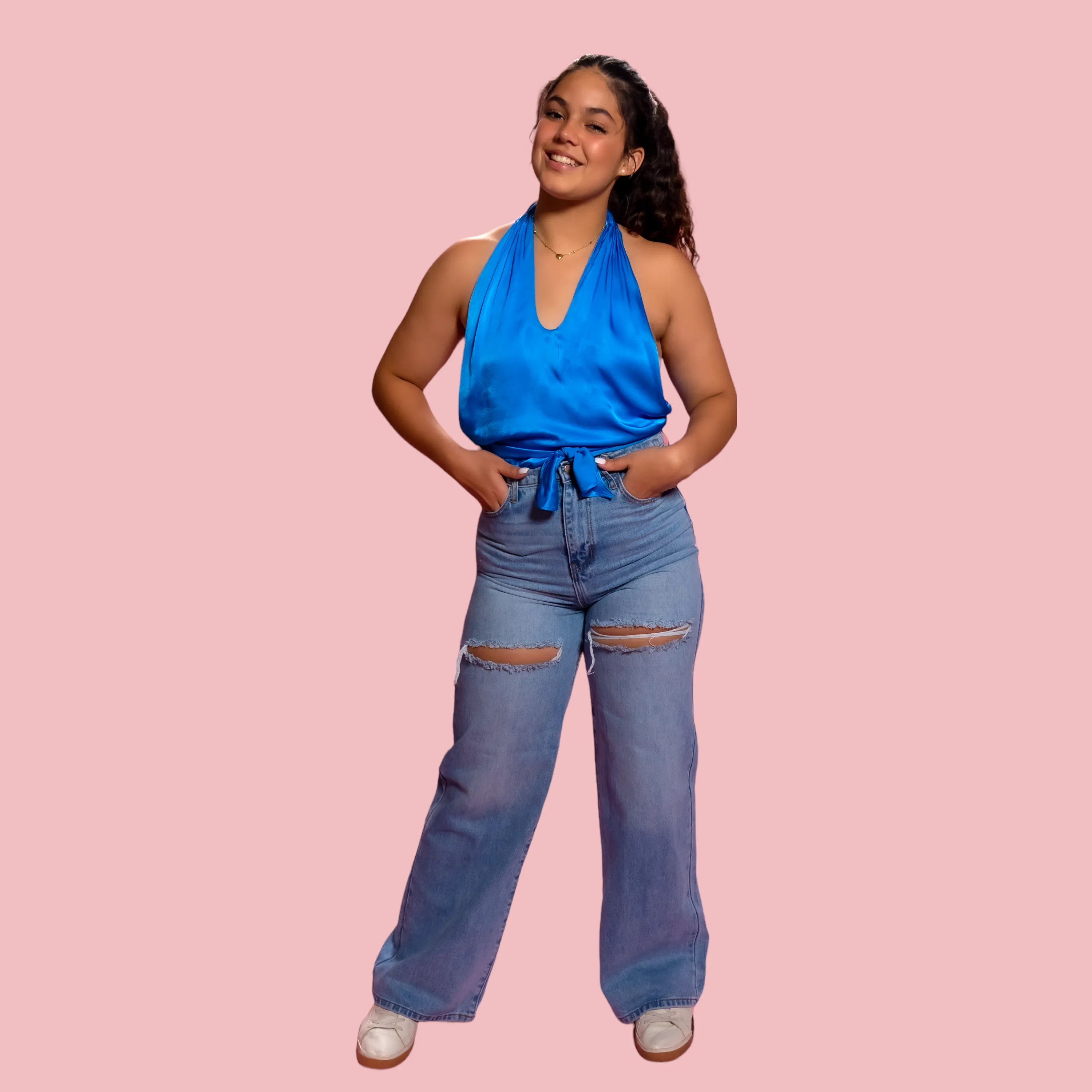 HIGH WAISTED WIDE LEG RIPPED JEAN