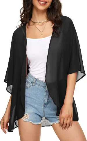 Indian Trendy Women's Solid Puff Sleeve Kimono Cardigan Loose Cover Up Casual Blouse Top Chiffon