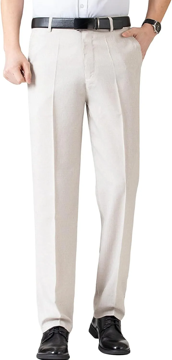 JEShifangjiusu Men's Chino Flat Front Slim Fit Pant Casual Cotton Stretch Suit Pants Lightweight Skinny Fit Dress Pant (34,Light White), Light White, 34