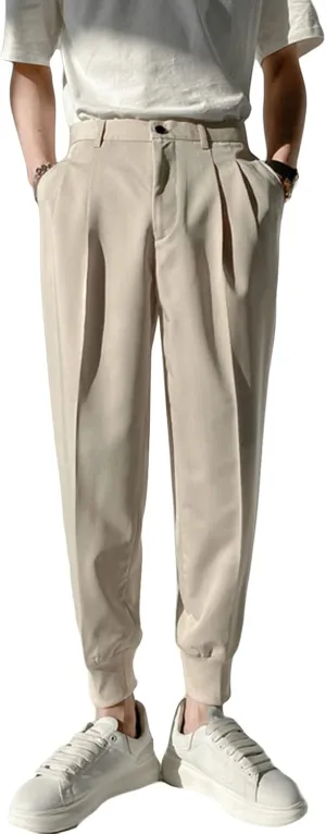 JEShifangjiusu Men's Slim Fit Dress Pant Lightweight Chino Flat Front Straight Fit Pant Pants Winter Trousers Outdoor Pants (35,Light Yellow), Light Yellow, 35