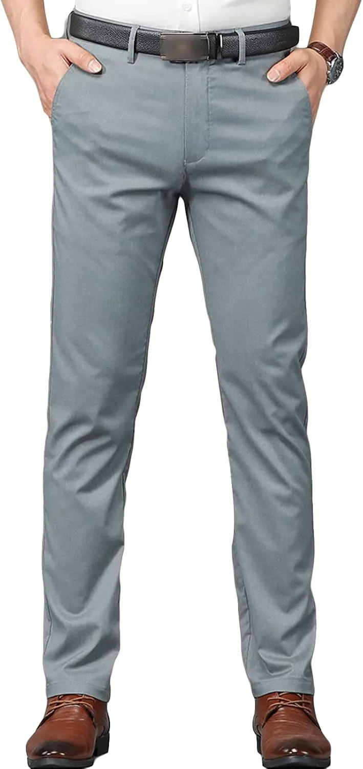 JEShifangjiusu Men's Slim Fit Dress Pant Straight-Fit Casual Stretch Khaki Pant Wrinkle-Resistant Flat-Front Chino Pant (30,Light Grey), Light Grey, 30