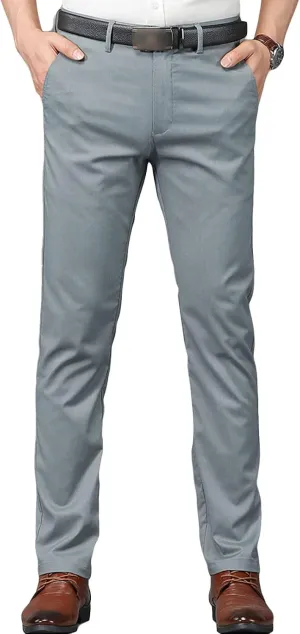JEShifangjiusu Men's Slim Fit Dress Pant Straight-Fit Casual Stretch Khaki Pant Wrinkle-Resistant Flat-Front Chino Pant (30,Light Grey), Light Grey, 30