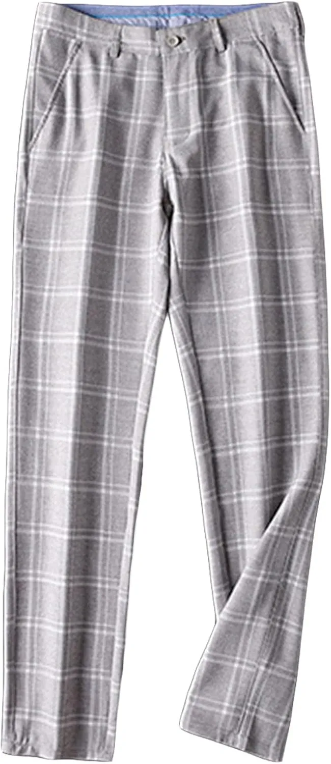 JEShifangjiusu Men's Slim-Fit Flat-Front Dress Pant Straight Fit Plaid Stretch Skinny Casual Business Dress Chinos Pants (36,Light Grey), Light Grey, 36