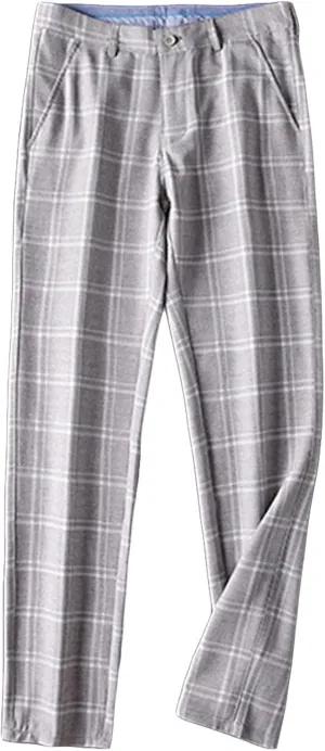 JEShifangjiusu Men's Slim-Fit Flat-Front Dress Pant Straight Fit Plaid Stretch Skinny Casual Business Dress Chinos Pants (36,Light Grey), Light Grey, 36