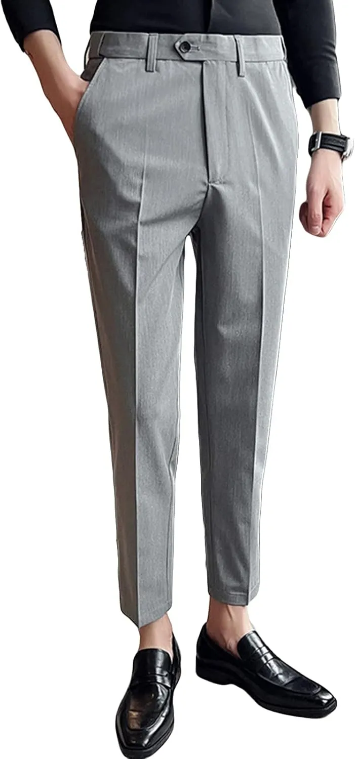 JEShifangjiusu Men's Stretch Dress Pants Casual Slim Fit Skinny Suit Pants Solid Color Business Chino Trousers Chino Pants (30,Light Grey), Light Grey, 30