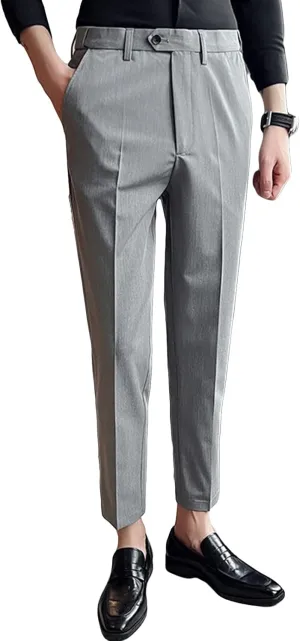 JEShifangjiusu Men's Stretch Dress Pants Casual Slim Fit Skinny Suit Pants Solid Color Business Chino Trousers Chino Pants (31,Light Grey), Light Grey, 31