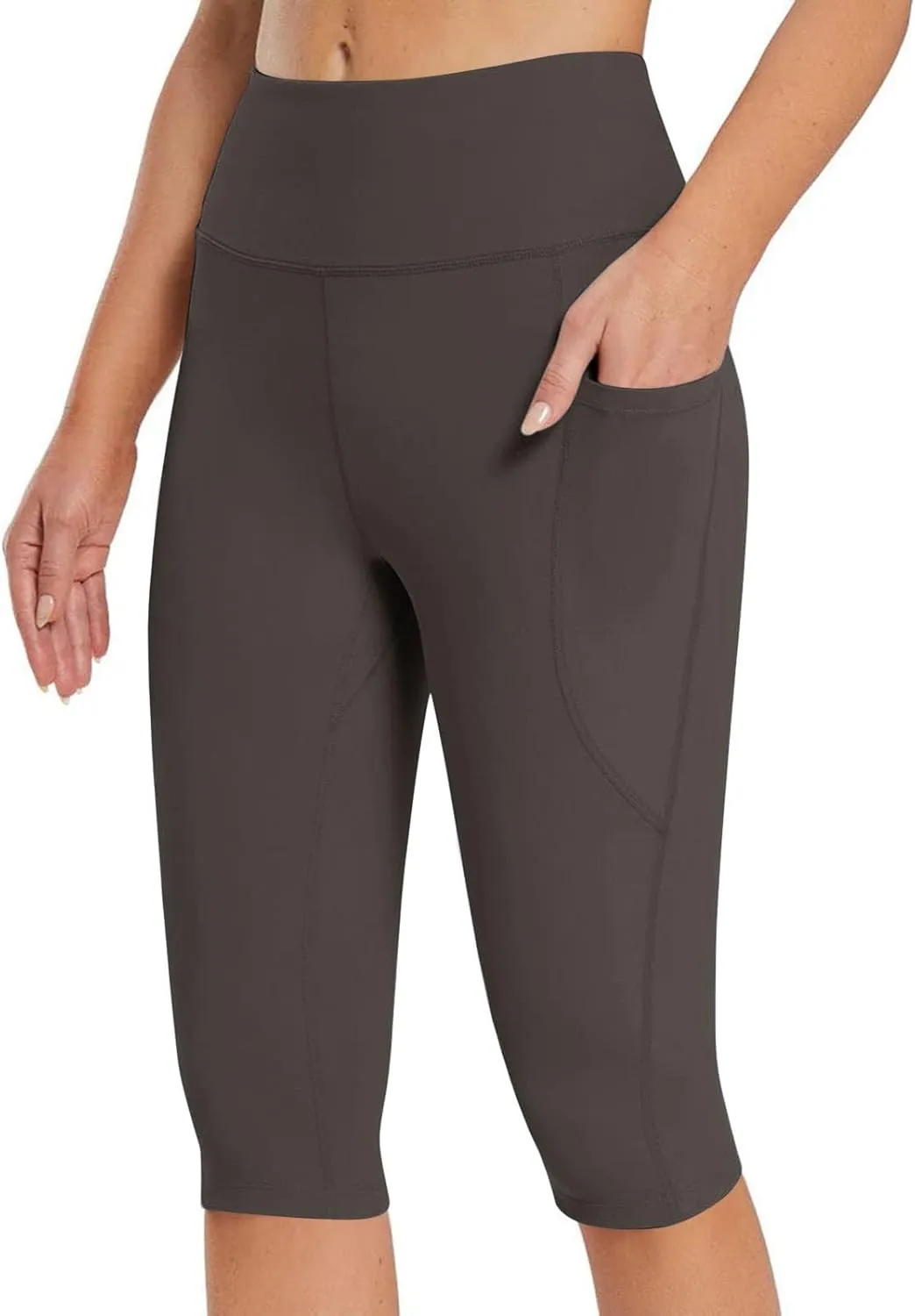 Knee Length Leggings Anti Exposure Absorption Sweat Permeability High Elasticity Ultra Light Compression Capri Pants