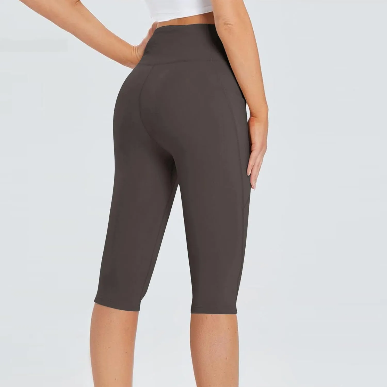 Knee Length Leggings Anti Exposure Absorption Sweat Permeability High Elasticity Ultra Light Compression Capri Pants