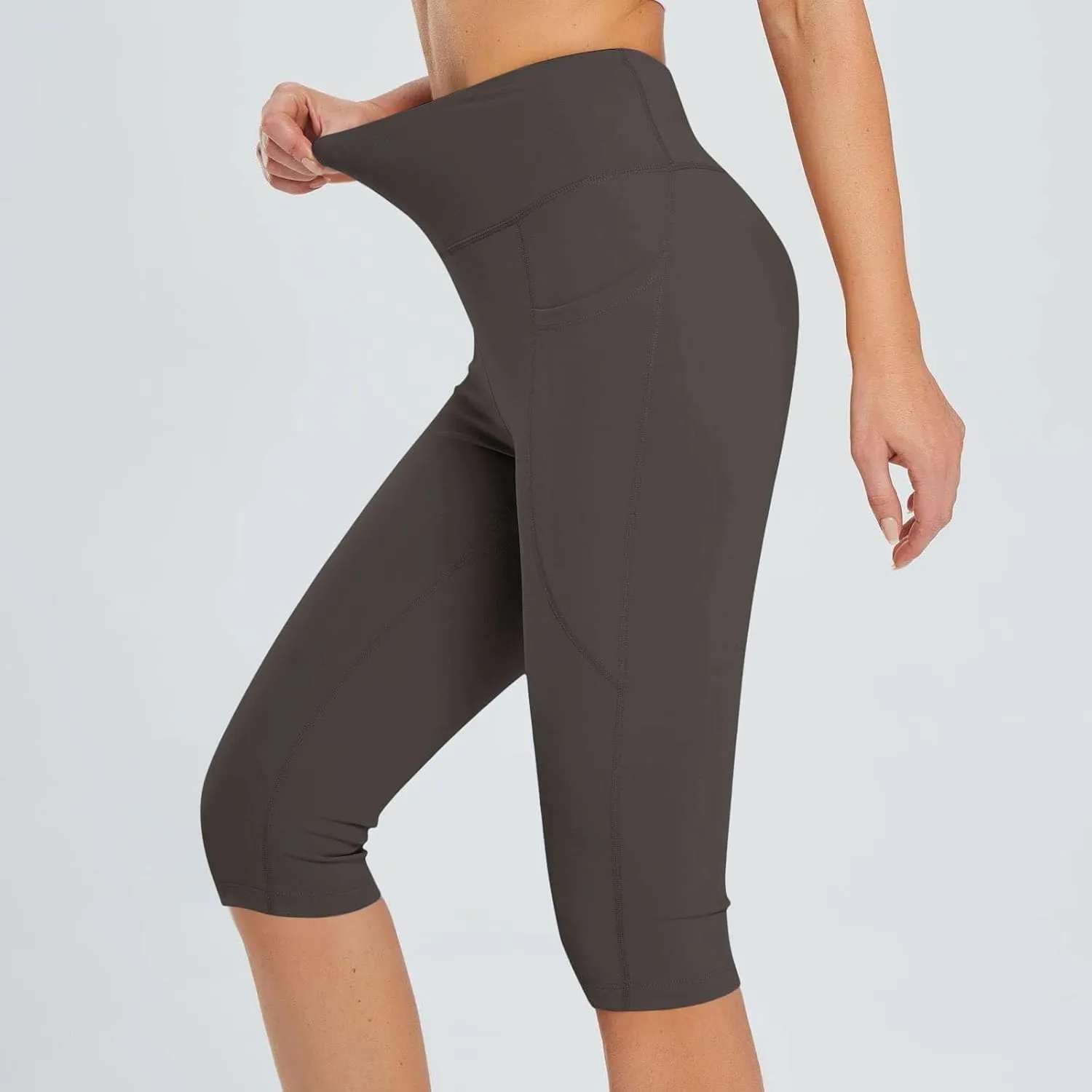 Knee Length Leggings Anti Exposure Absorption Sweat Permeability High Elasticity Ultra Light Compression Capri Pants