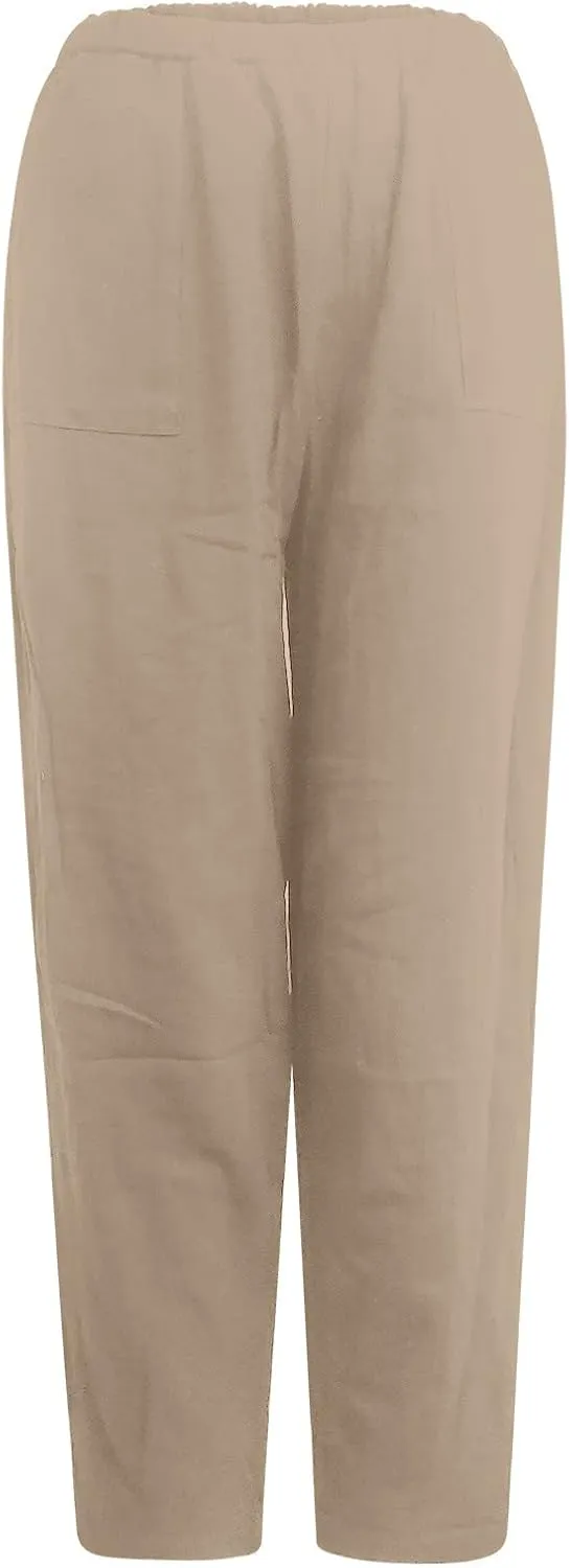 Linen Harem Pants for Women Summer Light Weight Quick Dry Pants Loose Wide Leg Trousers Pocket Elastic Waist Pants