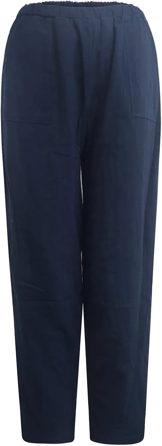 Linen Harem Pants for Women Summer Light Weight Quick Dry Pants Loose Wide Leg Trousers Pocket Elastic Waist Pants