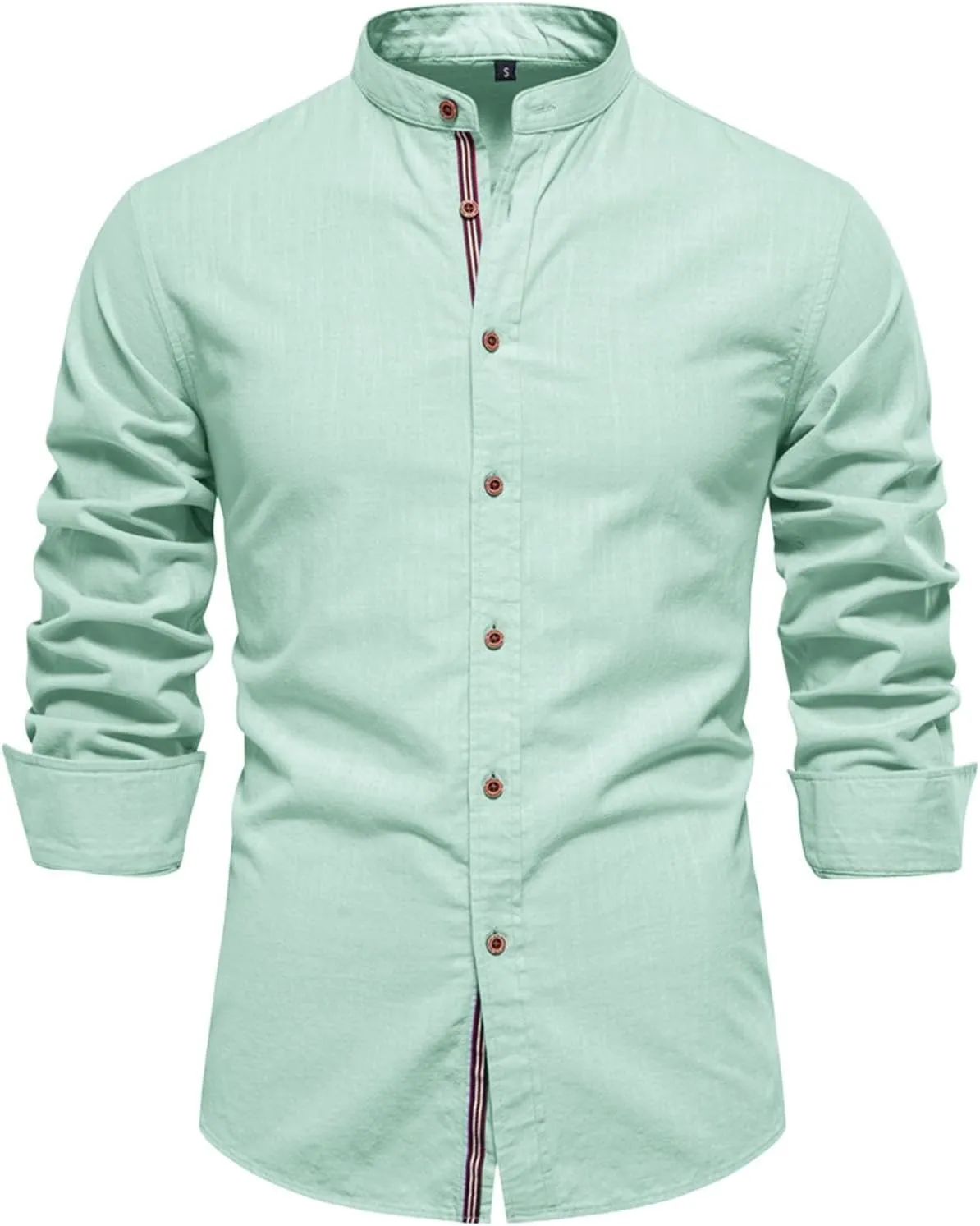 Mandarin Collar Long Sleeve Shirt for Men Slim Fit Stylish Button-Down Lightweight Fabric Ideal for Formal Casual