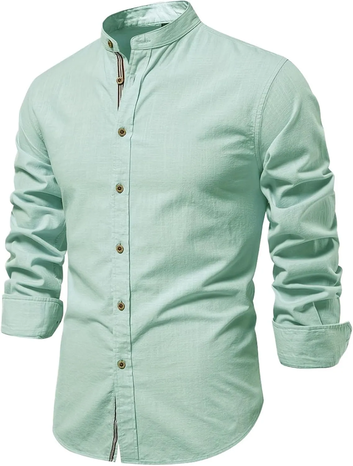 Mandarin Collar Long Sleeve Shirt for Men Slim Fit Stylish Button-Down Lightweight Fabric Ideal for Formal Casual